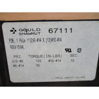 Gould Shawmut 67111 Power Distribution Block - Used