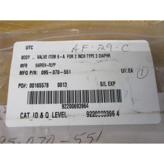 Warren Rupp 095-070-551 Pump Valve Body 6-A - New No Box