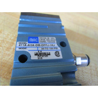 Mac Valves 411A-A0A-DM-DFFJ-1KJ Solenoid Valve 411AA0ADMDFFJ1KJ Mounted - New No Box