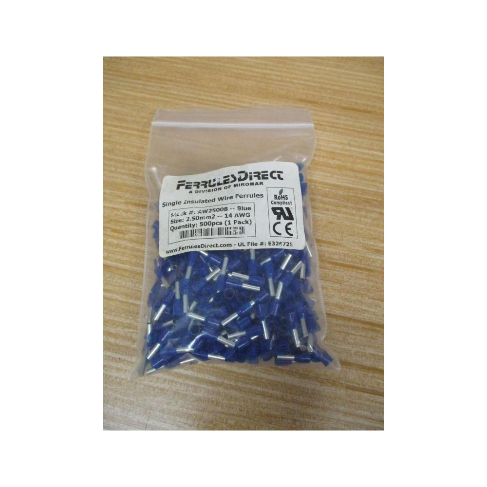 Ferrules Direct AW25008 Single Insulated Wire Ferrule (Pack of 500)
