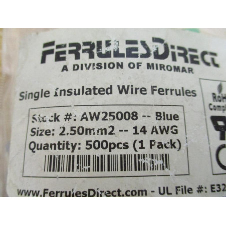 Ferrules Direct AW25008 Single Insulated Wire Ferrule (Pack of 500)