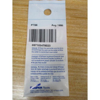 Weller PTS6 Cooper Tools Long Conical Tip (Pack of 2)