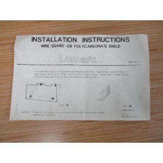 Lumark R51828 Wire GuardPolycarbonate Shield - New No Box