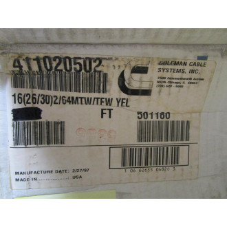 Coleman Cable 16(2630)264MTWTFW YEL 16 AWG Wire 411020502 500' - New No Box
