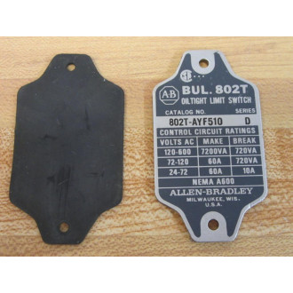 Allen Bradley 802T-AYF510 Limit Switch Cover Only - New No Box