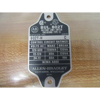 Allen Bradley 802T-H Limit Switch 802TH Tag Only