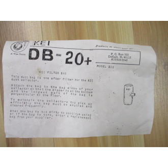 KEI Model 203 Filter Bag DB-20+ - New No Box