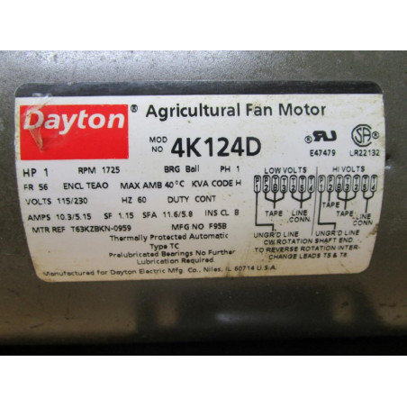 Dayton 4K124D Agricultural Fan Motor F95B Tested - New No Box