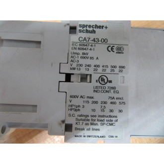 Sprecher + Schuh CA7-43-00-120 Contactor CA74300120 - Used