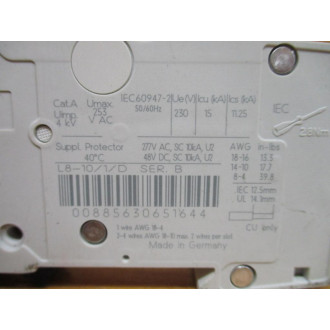 Sprecher+Schuh L8-101D 10A Circuit Breaker L8D10A - Used
