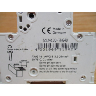 Siemens 5SJ4130-7HG40 Miniature 30A Circuit Breaker 5SJ41307HG40 - Used