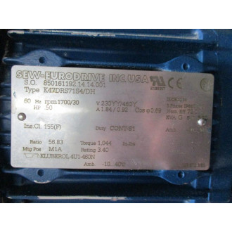 SEW Eurodrive K47DRS71S4DH Motor K47DRS71S4DH - Used