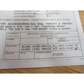L2500 Liquid Level Switch 3 Wire - New No Box