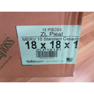 Glasfloss ZLP18181 Pleated Filter 18x18x1 (Pack of 12)