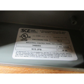 SCE SCE-2PB Industrial Control Panel Enclosure SCE2PB - New No Box