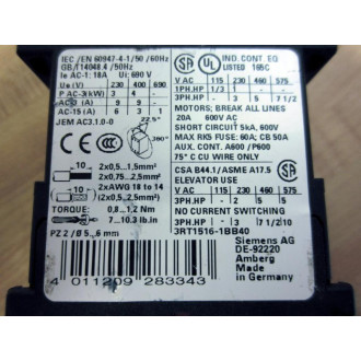 Siemens 3RT1516-1BB40 Contactor 3RT15161BB40 Cracked Faceplate - Used