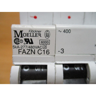 Klockner Moeller FAZN-C16-3 16A Circuit Breaker FAZNC163 - Used
