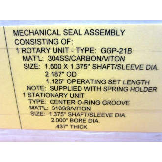 Woodrock 1252682 Reliable Mechanical Seal T21x1-12 RMS-T21 1-12"