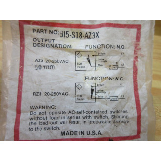 Turck BI 5-S18-AZ3X 50MM 4350400 Sensor BI5-S18-AZ3X Missing Nut