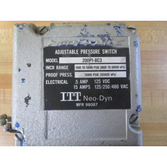 ITT Neo-Dyn 200P1-8C3 Adjustable Pressure Switch 200P18C3 - New No Box