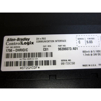 Allen Bradley 1756-DHRIO Module  1756-DHRI0 Ser.C Rev.C01 WO Cover - Used