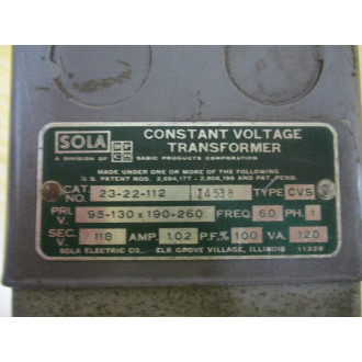 Sola 23-22-112 Constant Voltage Transformer 2322112 - Used