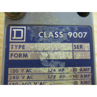 Square D 9007-B54B2 Heavy Duty Limit Switch Ser. B, Form MH - Used