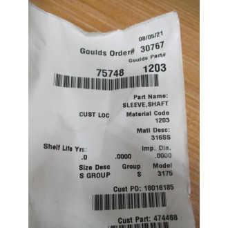 Goulds 75748-1203 Shaft Sleeve 757481203 - New No Box