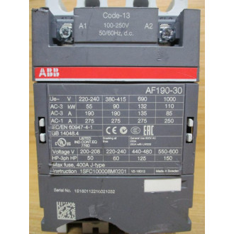 ABB AF190-30-11-13 Contactor AF190301113 WO CAL9-11, Chipped - Used