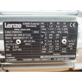 Lenze MDEMAXX071-32 Gear Motor MDEMAXX07132 i8,178 - Used