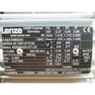 Lenze E82MV371-2B001 Frequency InverterMotor Assembly MDEMAXX071-32 - Used
