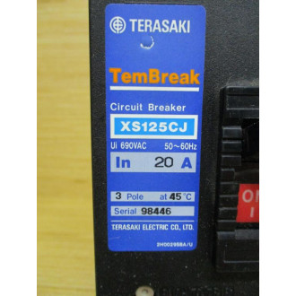 Terasaki XS125CJ-3P-20A 20A Circuit Breaker XS125CJ9P20A - Used