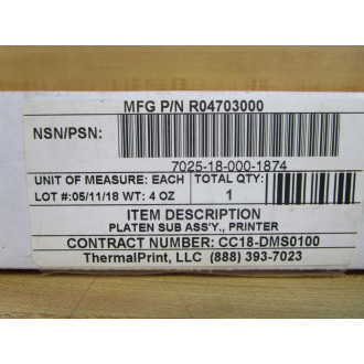 Sato R04703000 Platen Sub Assembly