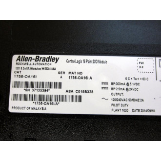 Allen Bradley 1756-OA16I Output Module Ser.A,FW Rev. 3.2 - New No Box