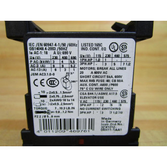 Siemens 3RT1516-1GX20-0AA2 Contactor 3RT15161GX200AA2 - Used