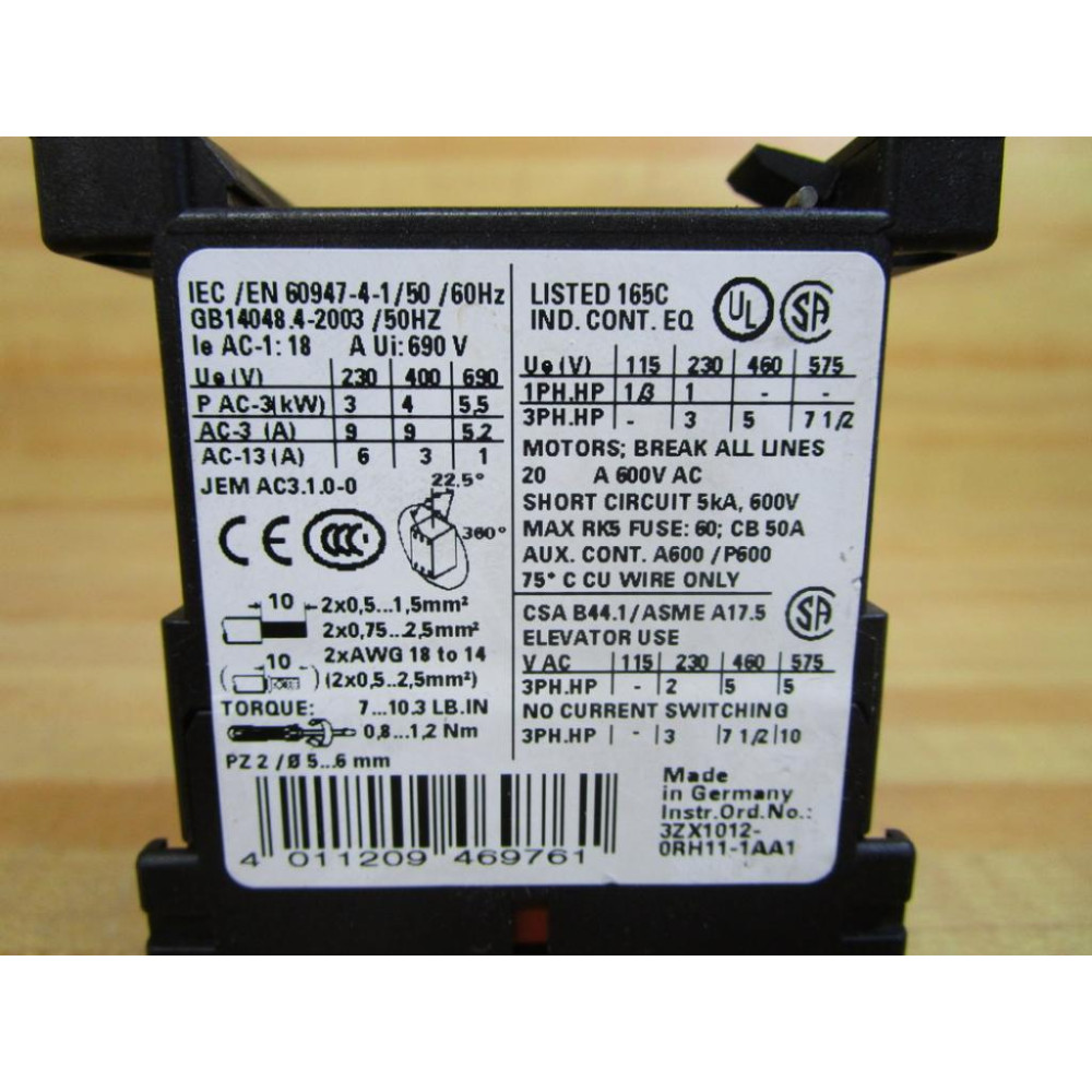 Siemens 3RT1516-1GX20-0AA2 Contactor 3RT15161GX200AA2 - Used