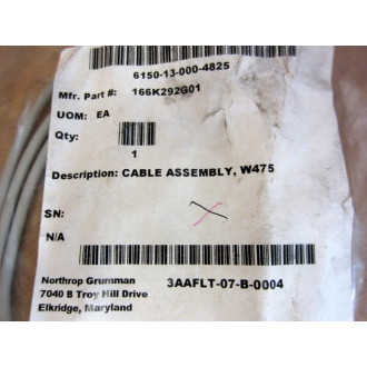Northrop Grumman 166K292G01 Turck Cable Assy, W475
