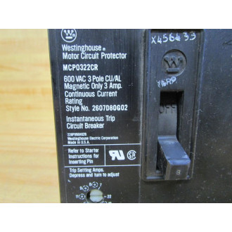 Westinghouse MCP0322CR 3 Amp Circuit Breaker  2607D80G02 - Used