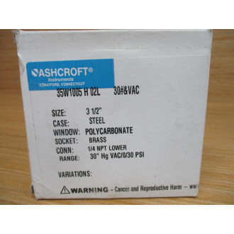 Ashcroft 35W1005 H 02L 30&VAC Pressure Gauge 35W1005H02L30VAC