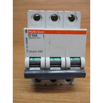 Schneider 24538 Square D 10A Breaker Merlin Gerin MG24538 WO DIN Clips - Used