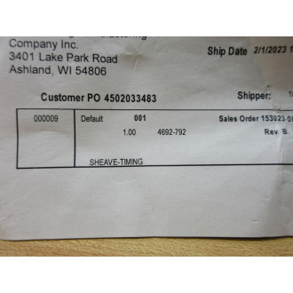 C.G. Bretting Manufacturing 4692-792 Timing Sheave WG6544-22 - New No Box
