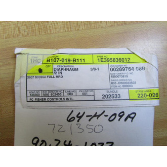 Fisher Controls 1E395836012 Diaphragm - New No Box