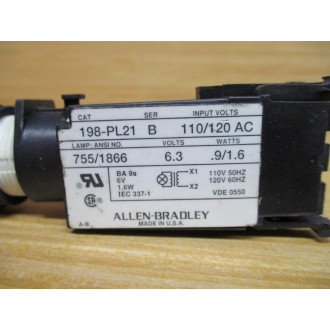 Allen Bradley 198-PL21 Pilot Light 198PL21 Ser. B, Assembly - Used