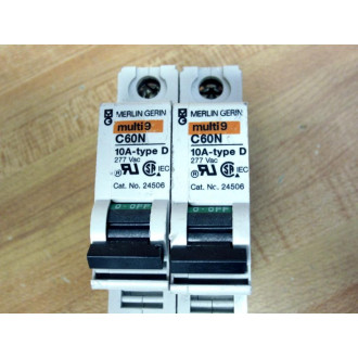 Schneider 24506 Square D Breaker 1P 10A MG24506 WO DIN Clip (Pack of 2) - Used