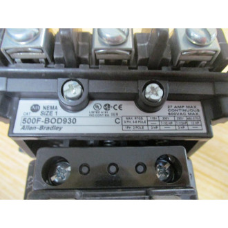 Allen Bradley 500F-BOD-930 Contactor 500F-B0D-930 Ser. B, Size 1 - Used
