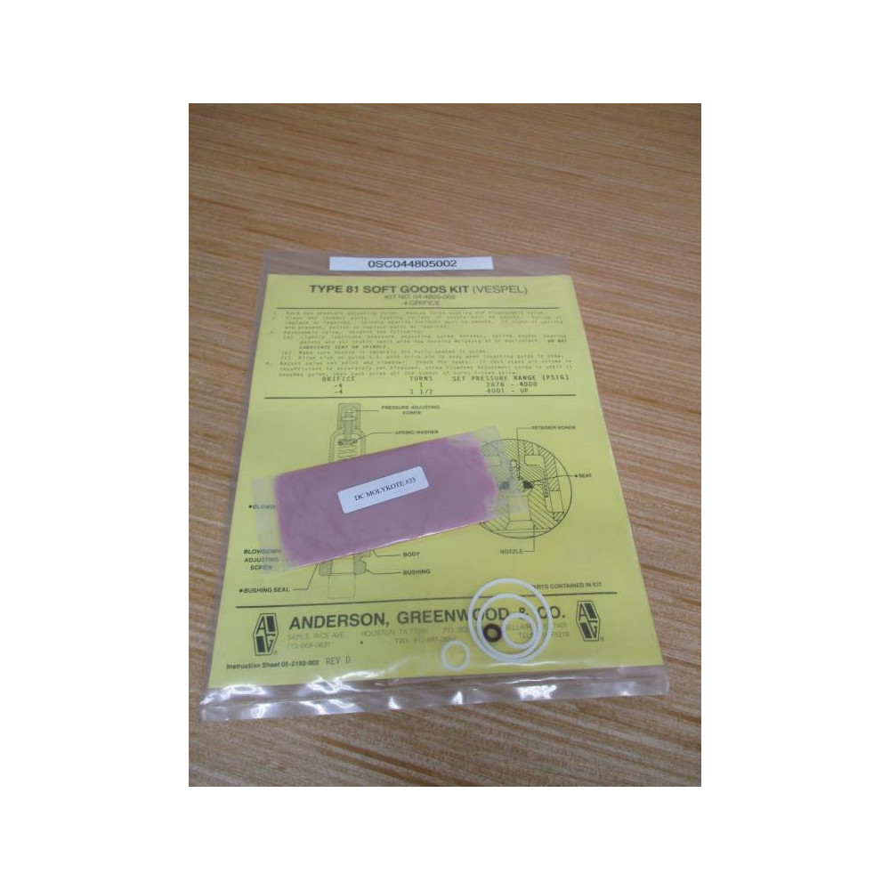 Anderson Greenwood 04-4805-002 Type 81 Soft Goods Kit 044805002