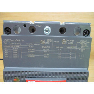 ABB XT4N 250 SACE Tmax 250A Circuit Breaker XT4N250 2 Wire Lead - Used