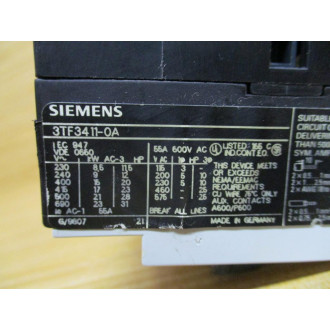 Siemens 3TF3411-0A Contactor 3TF34110A - Used