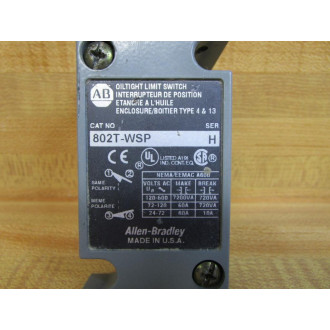 Allen Bradley 802T-WSP Limit Switch Body 802TWSP Series H Body Only - New No Box