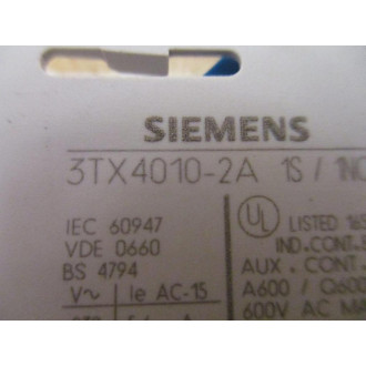 Siemens 3TX4010-2A Aux. Contact Block 3TX40102A - New No Box